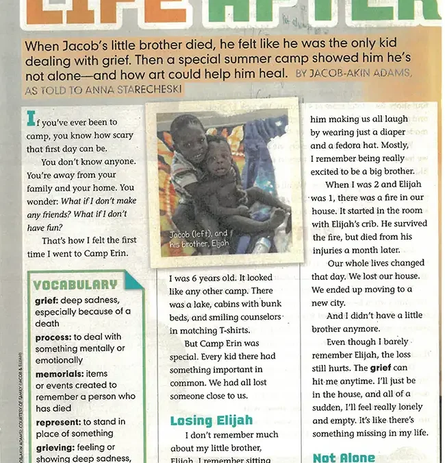 Wendt Center Teen Camper highlighted in Scholastic Magazine