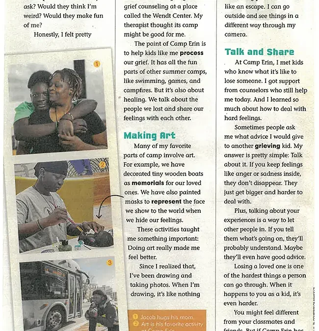 Wendt Center Teen Camper highlighted in Scholastic Magazine